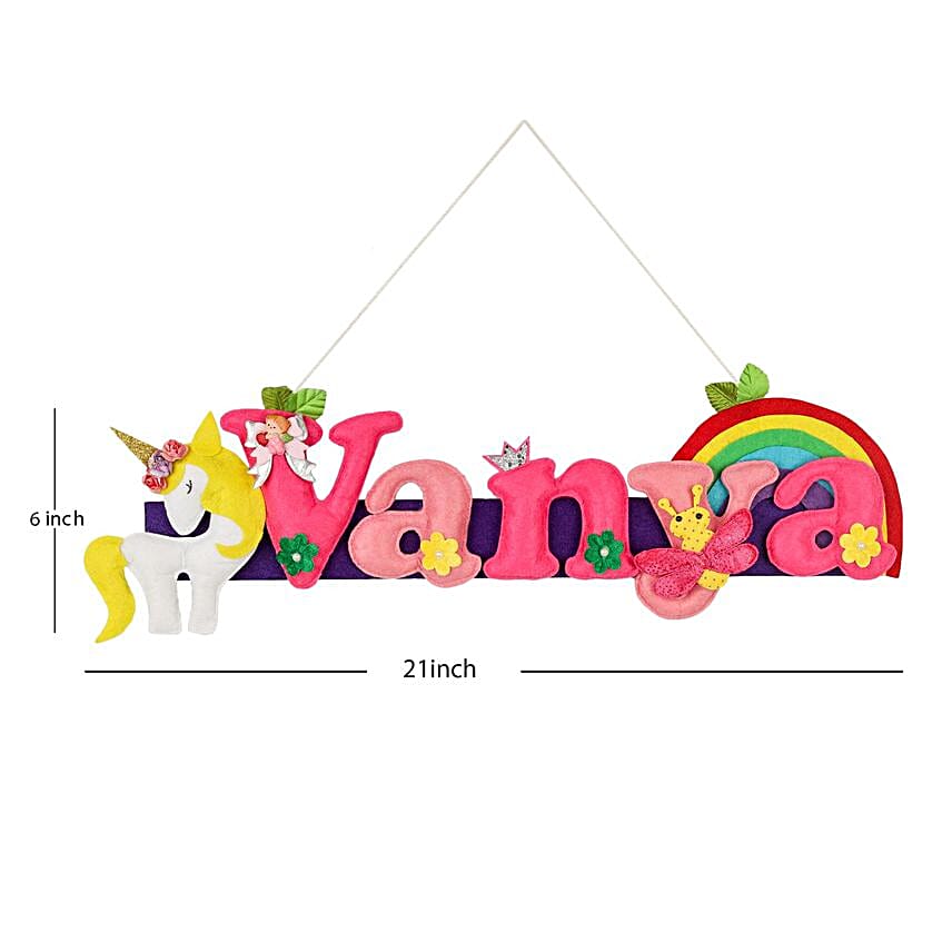 Personalised Unicorn Theme Hanging Name Plate 6 Letter Name