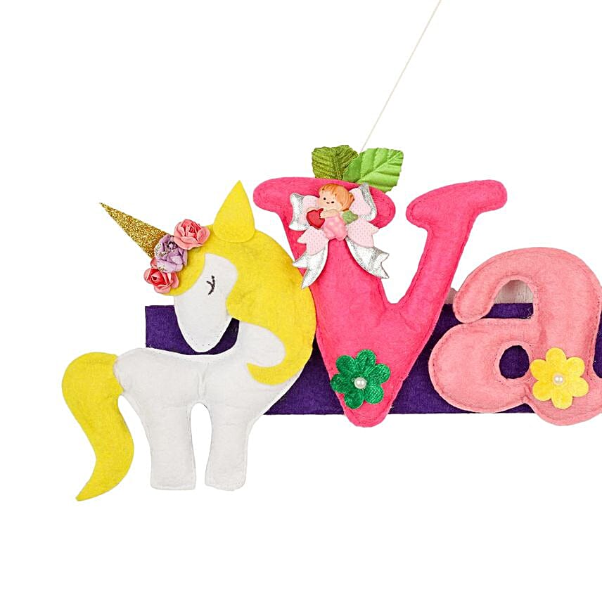 Personalised Unicorn Theme Hanging Name Plate 6 Letter Name