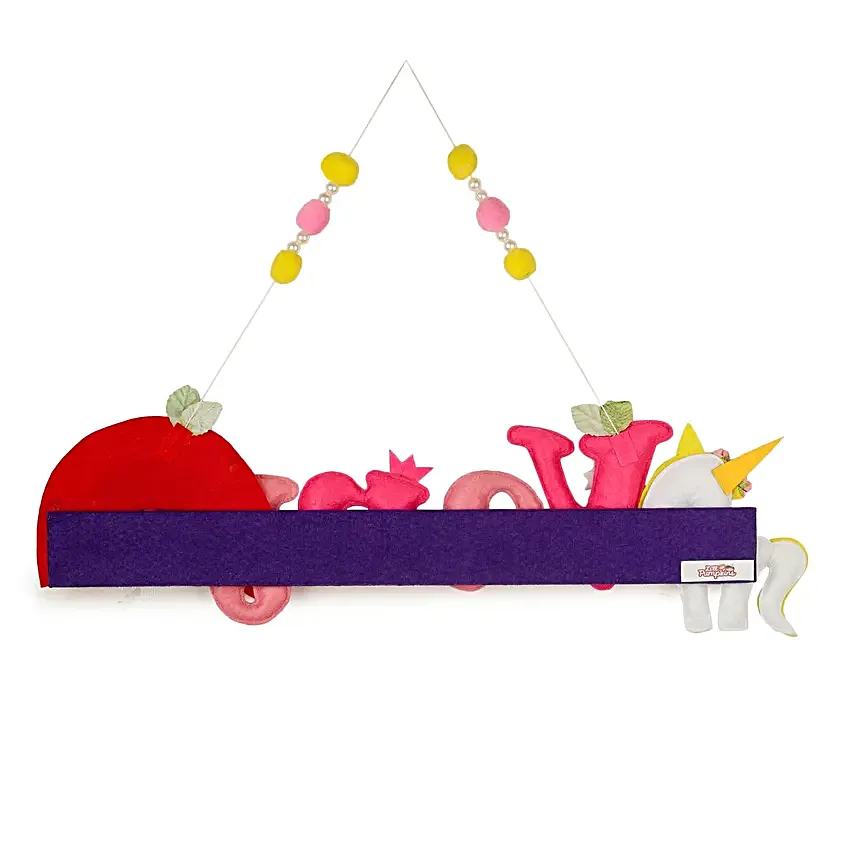 Personalised Unicorn Theme Hanging Name Plate 6 Letter Name