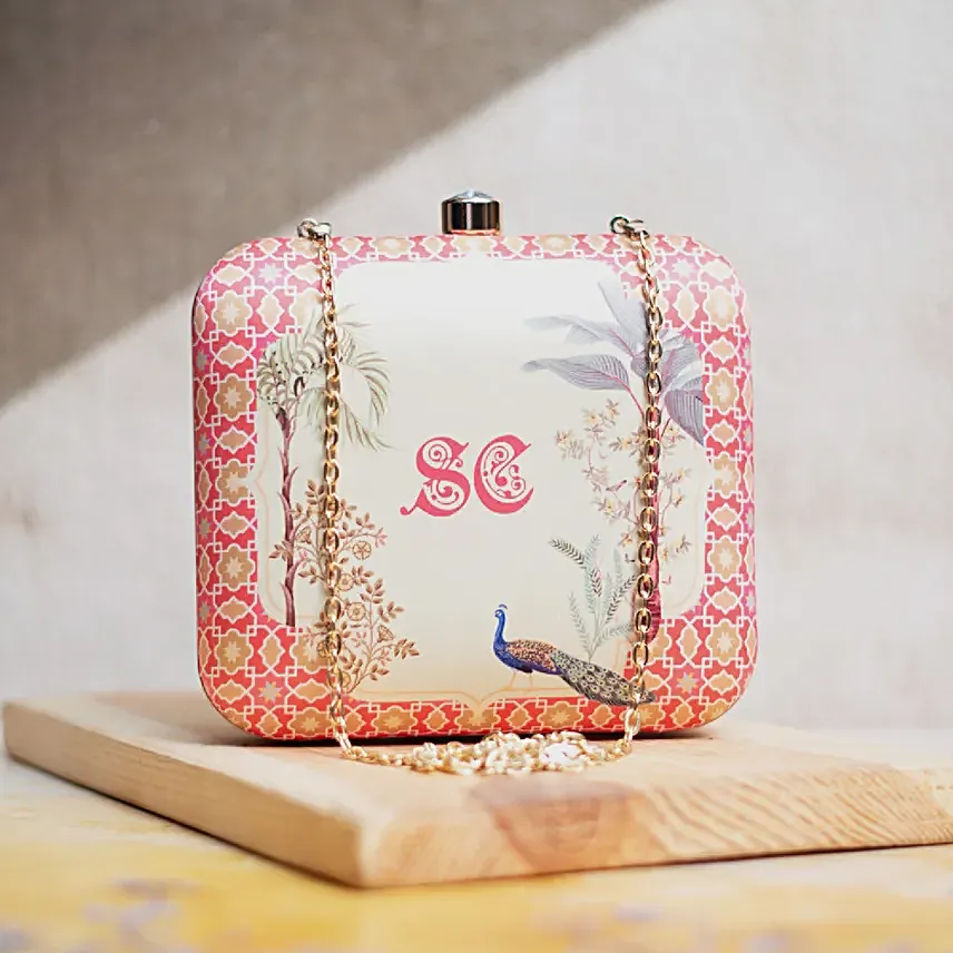 Personalised Vintage Peacock Charm Clutch Bag