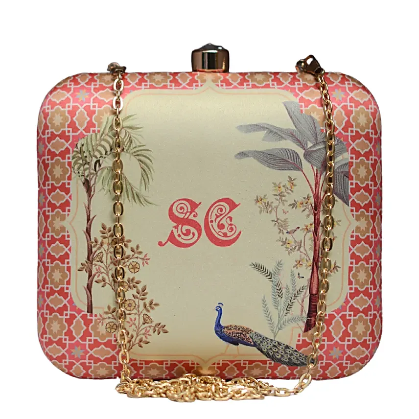 Personalised Vintage Peacock Charm Clutch Bag