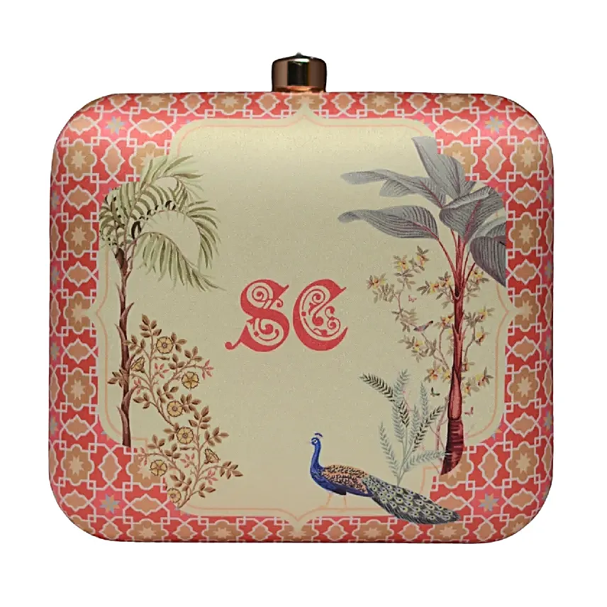 Personalised Vintage Peacock Charm Clutch Bag