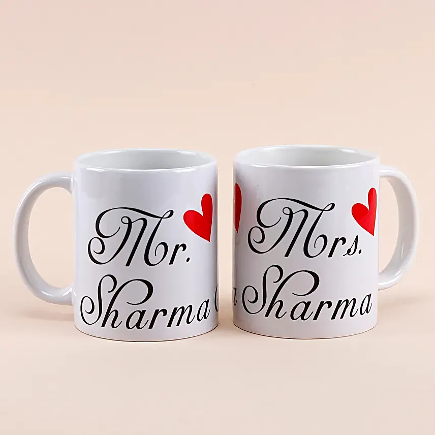 Couple Mugs-Two White Couple Mugs,personalized text,red heart image