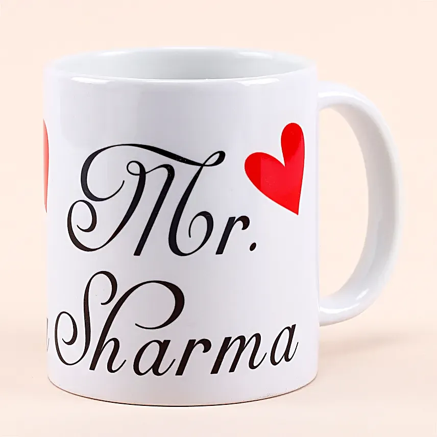 Couple Mugs-Two White Couple Mugs,personalized text,red heart image