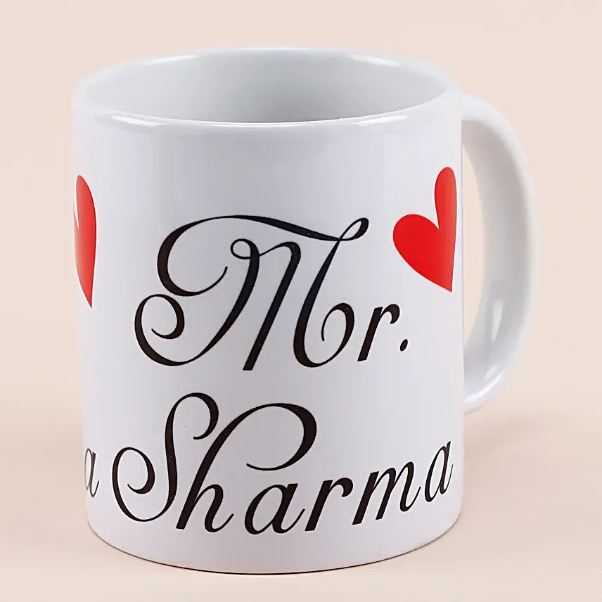 Couple Mugs-Two White Couple Mugs,personalized text,red heart image