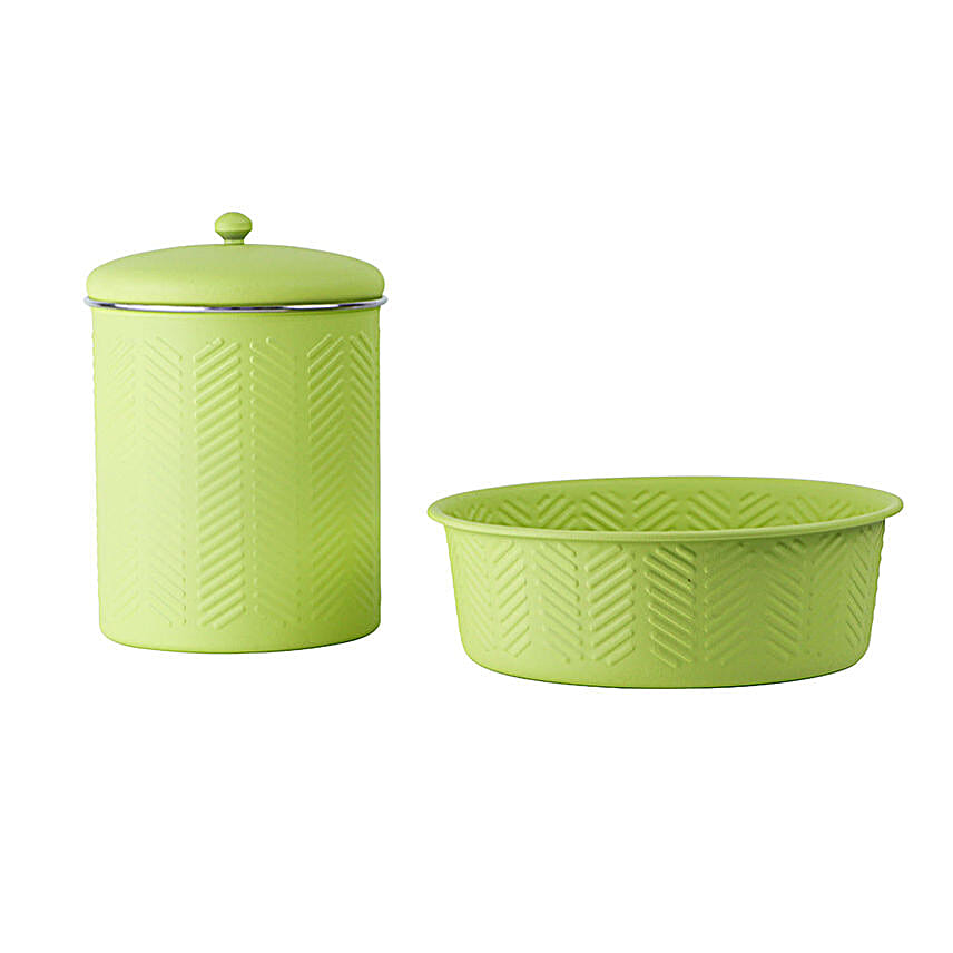 Pets Treat Jar N Bowl Set Green