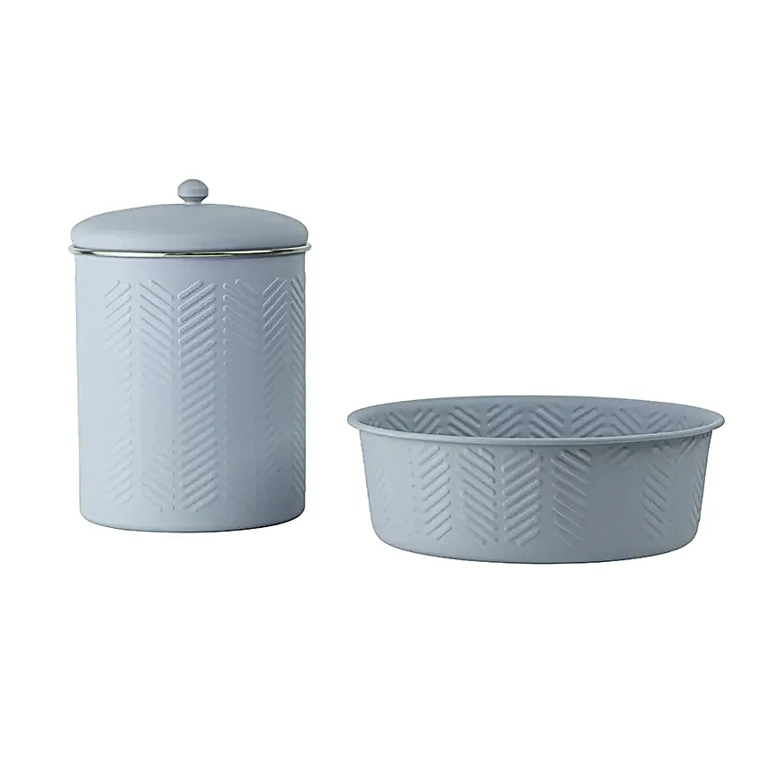 Pets Treat Jar N Bowl Set Grey