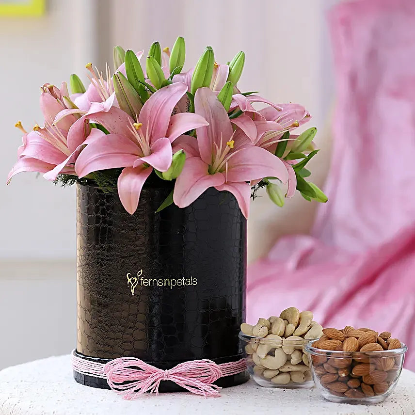 Online Lilies  Arrangement with Dry Fruits Online