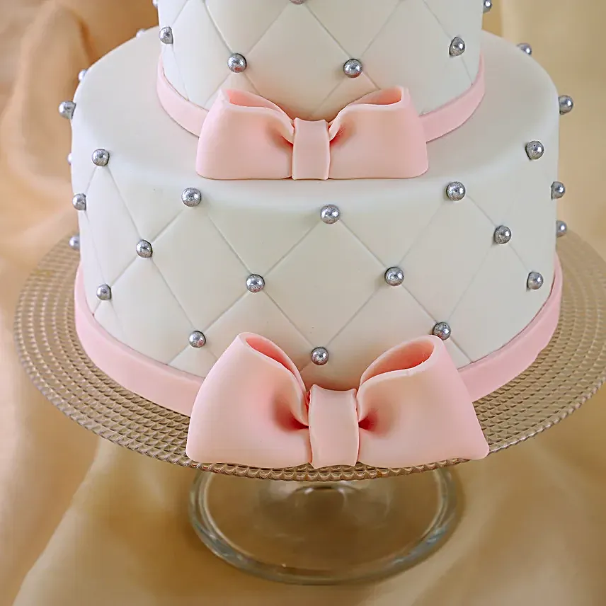 OnlinePink Bow 2 Tier Truffle Cake