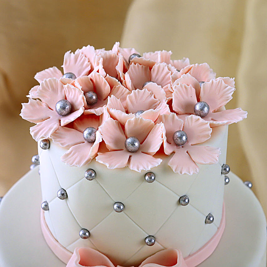 OnlinePink Bow 2 Tier Truffle Cake Eggless