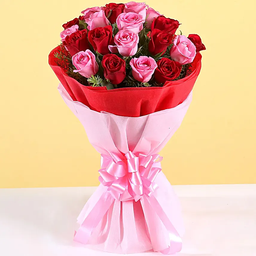 Pink N Red Roses & Pineapple Cake Combo