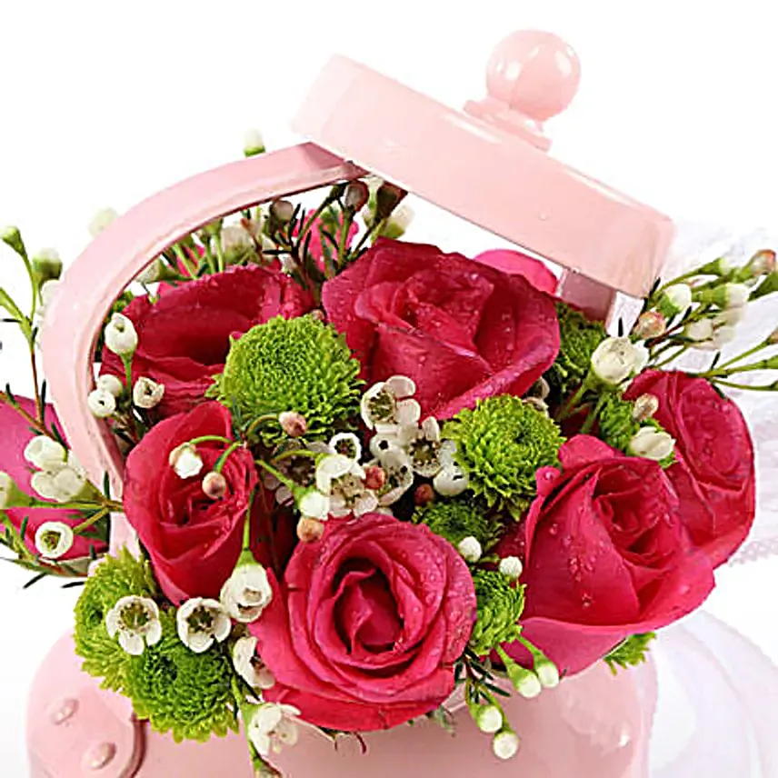 Buy Online Pink Rose Tea Pot Arrangement