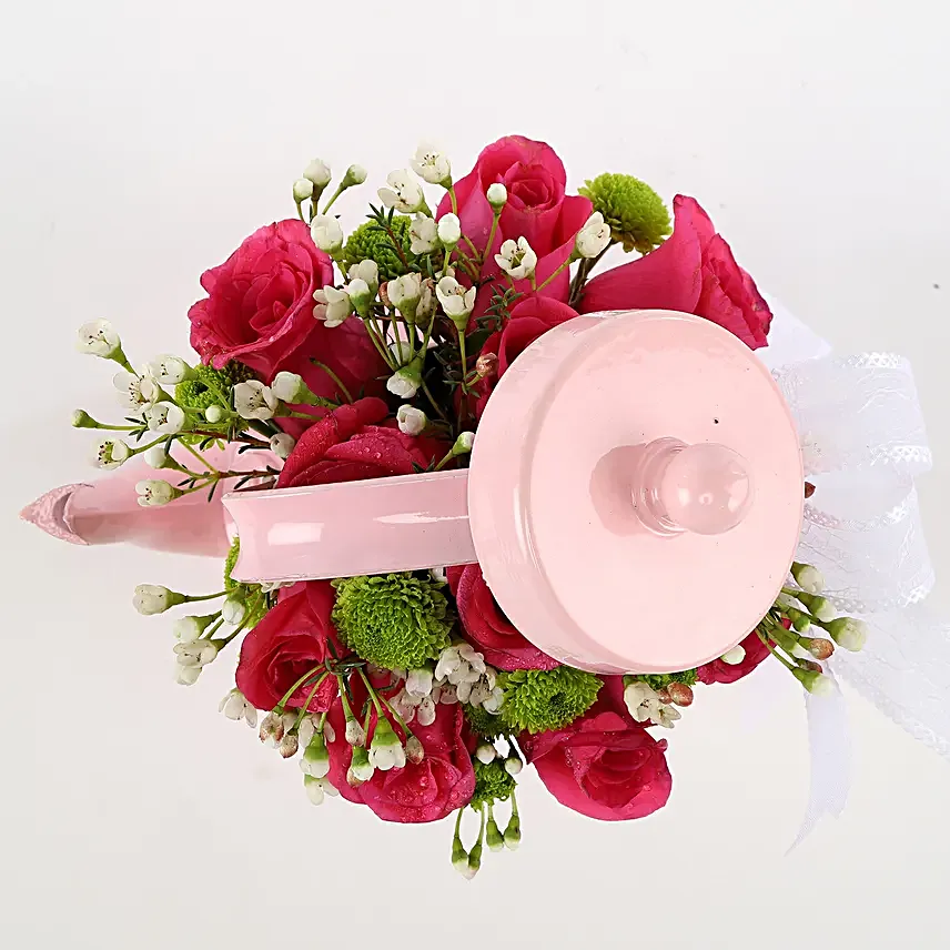 Buy Online Pink Rose Tea Pot Arrangement