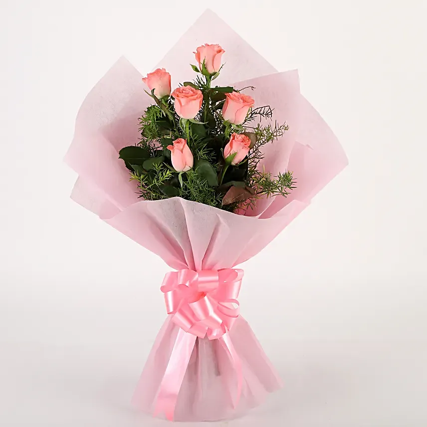 Pink Roses N Chocolates - Bunch of 6 Pink Roses with Cadbury Celebration Pack 119gms. choclates womens day women day woman day women's day