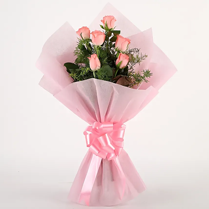 Pink Roses N Chocolates - Bunch of 6 Pink Roses with Cadbury Celebration Pack 119gms. choclates womens day women day woman day women's day