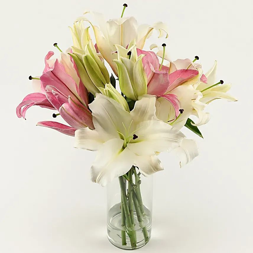 Online Pink And Whit+N63e Oriental Lilies Glass Vase