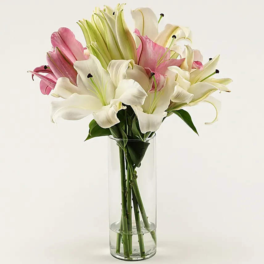 Online Pink And Whit+N63e Oriental Lilies Glass Vase