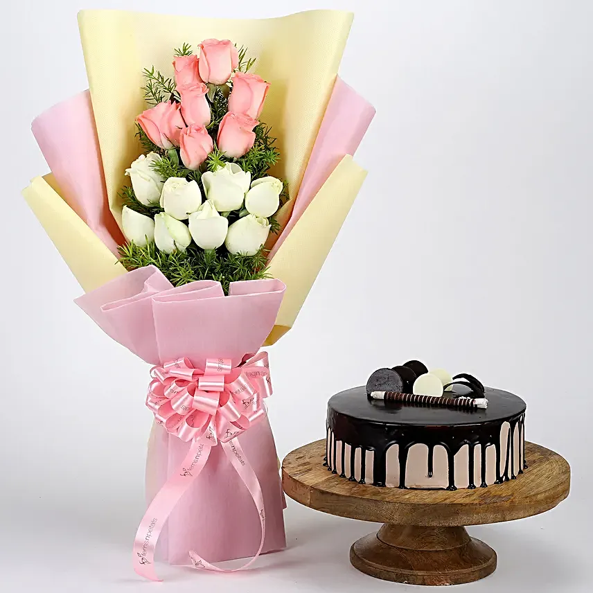 Mixed Roses with Choco Cake Online