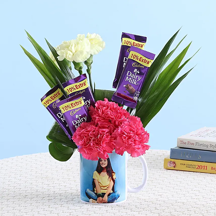 Online Flower With Picture Mug  And Chocolates