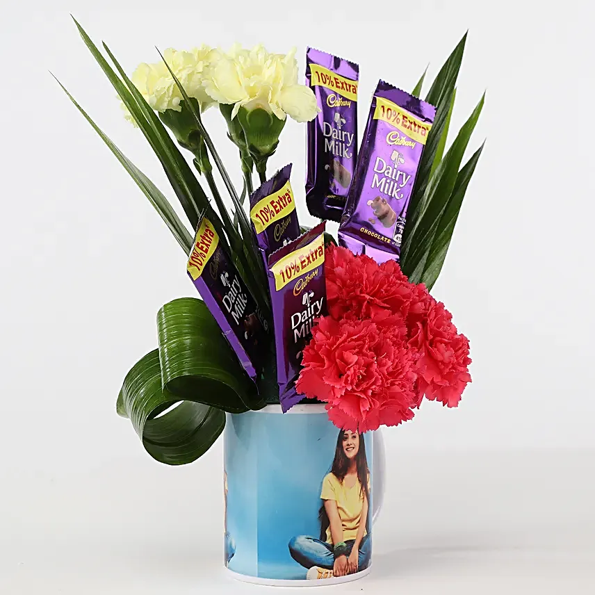 Online Flower With Picture Mug  And Chocolates