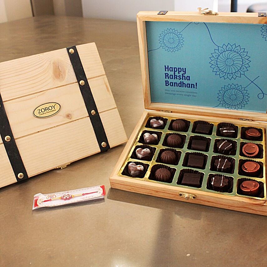 Premium Indulgence Pinewood Rakhi Box