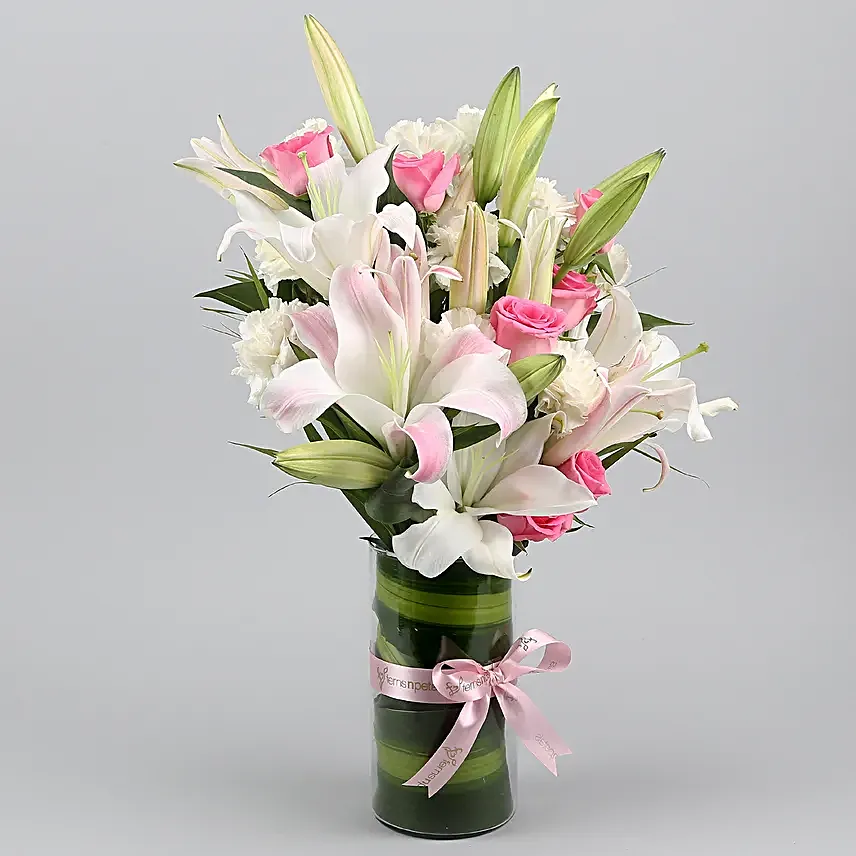 Premium Mixed Flowers Glass Vase Arrangement
