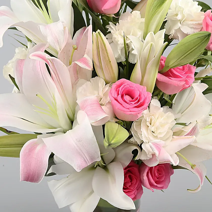 Premium Mixed Flowers Glass Vase Arrangement
