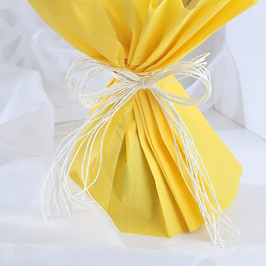 Radiance - Bunch of 10 yellow carnations 2 orange lilies in paper packing.