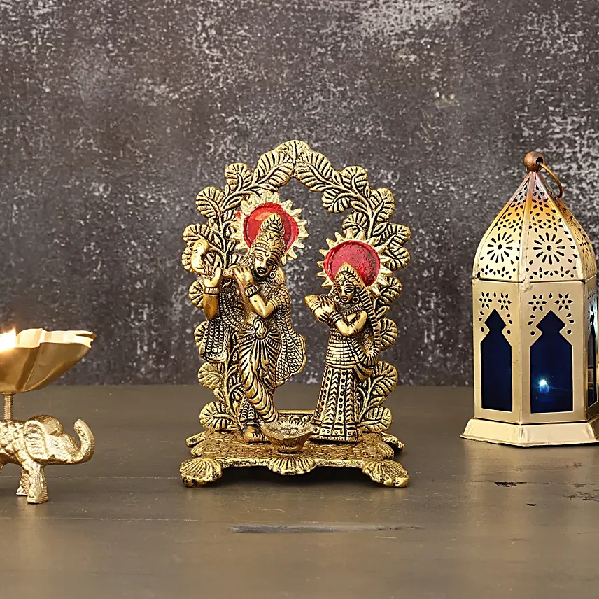 Radiant Radha Krishna Brass Idol