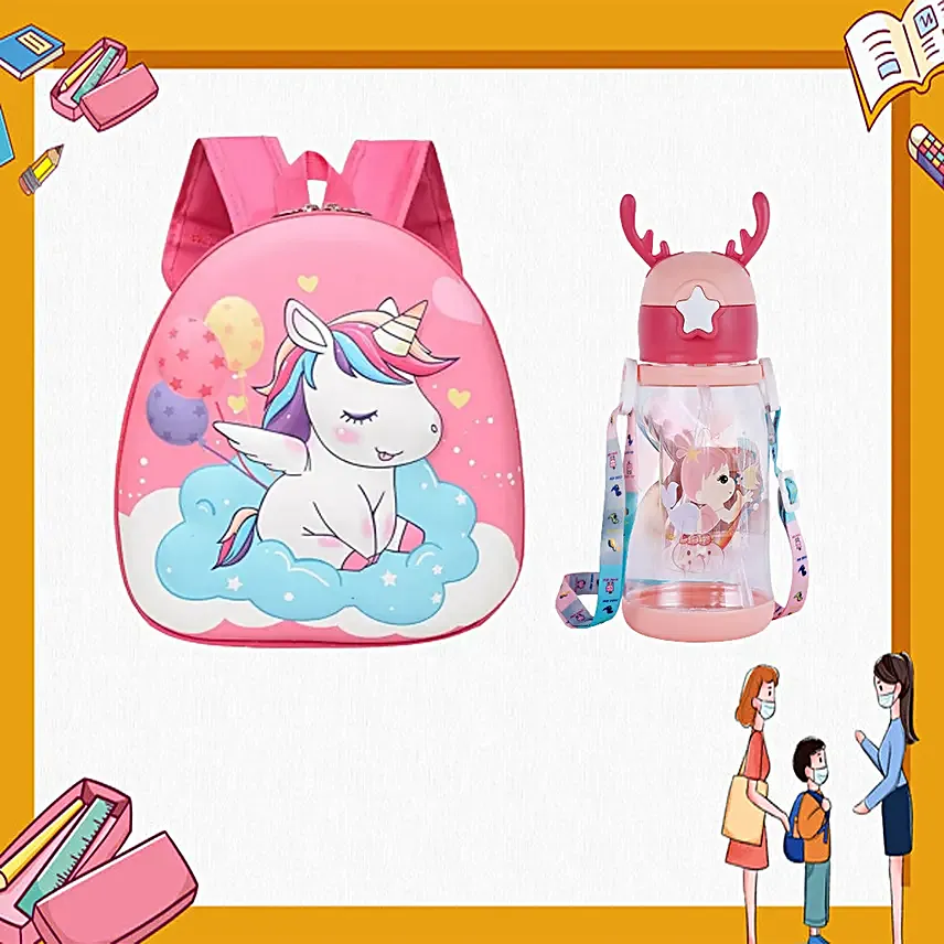 Rainbow Bag With Cute Water Bottle