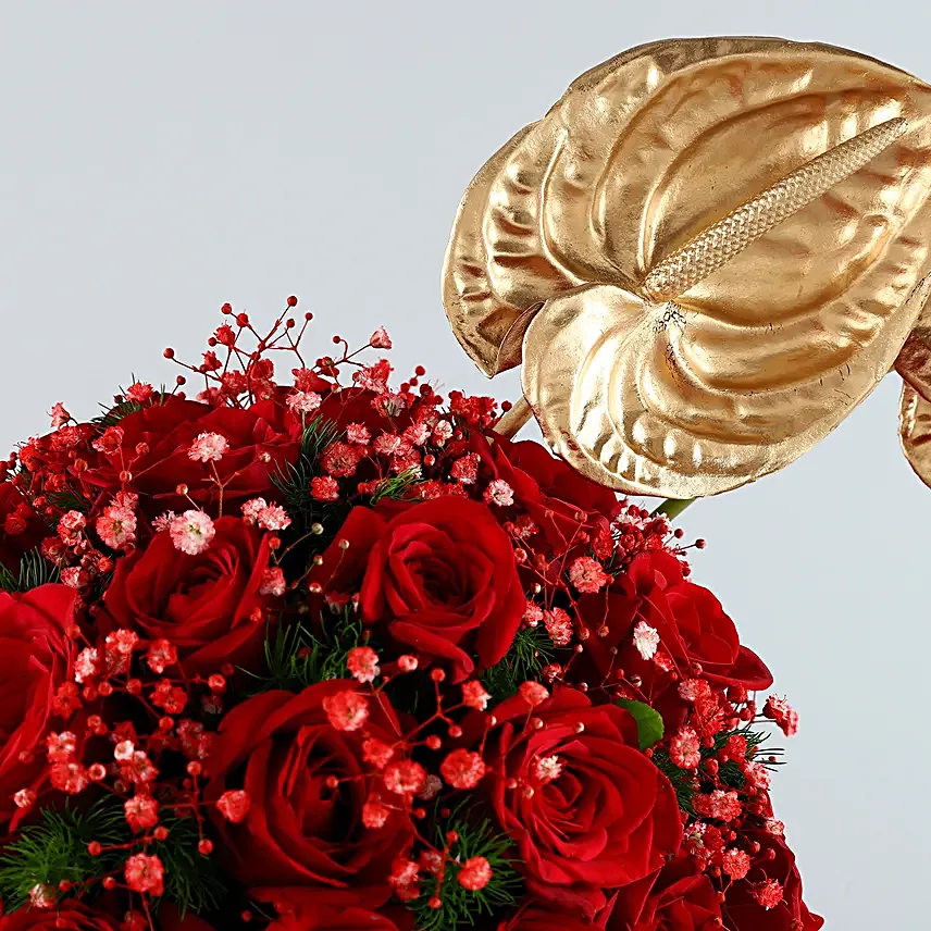 Ravishing Red Roses N Anthuriums Cylindrical Vase