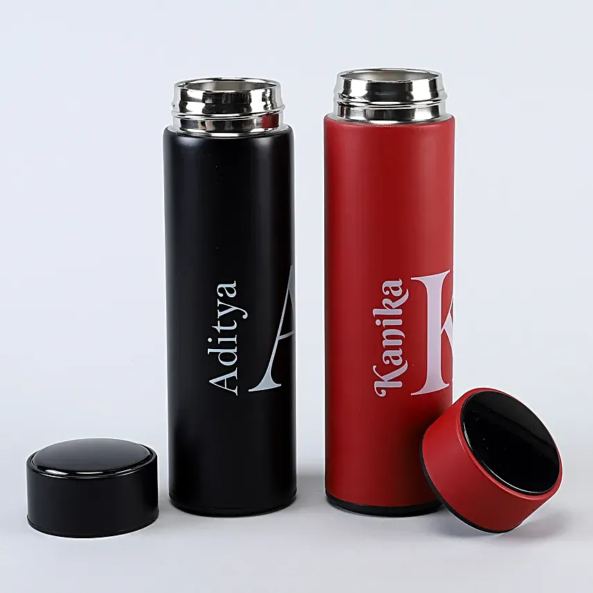 Red and Black Personalised LED Temperature Bottles