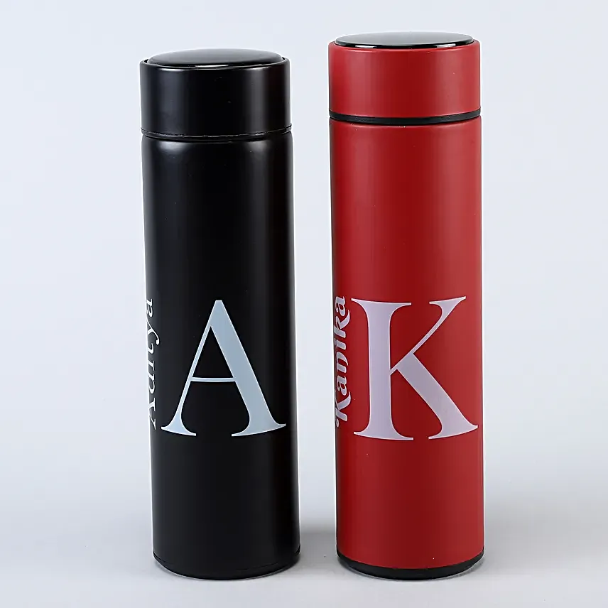 Red and Black Personalised LED Temperature Bottles