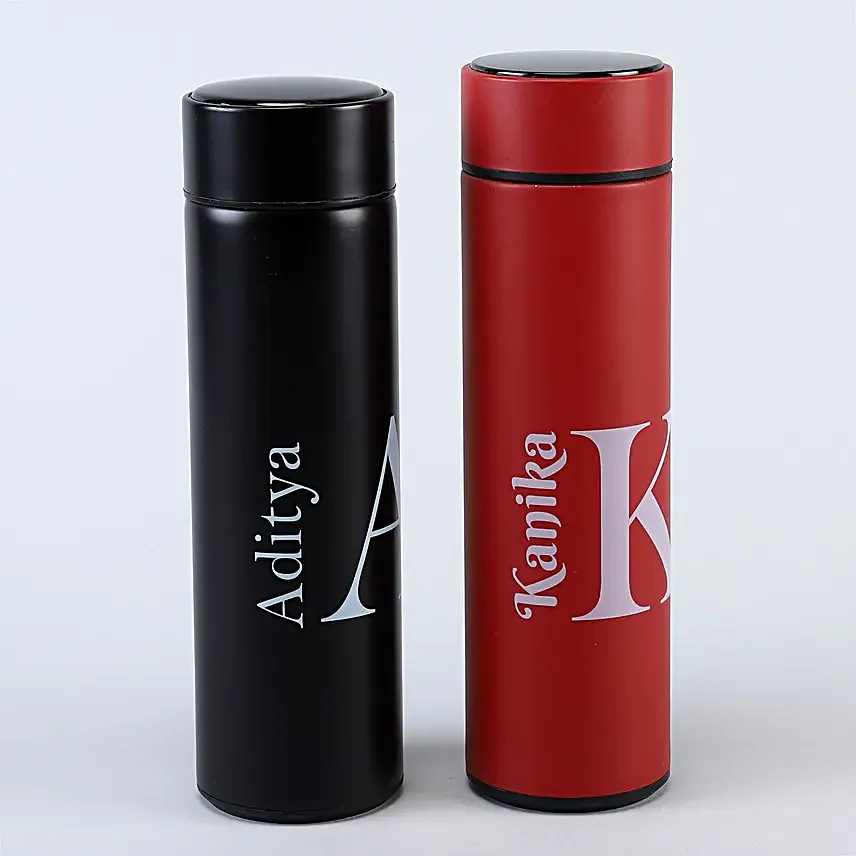 Red and Black Personalised LED Temperature Bottles