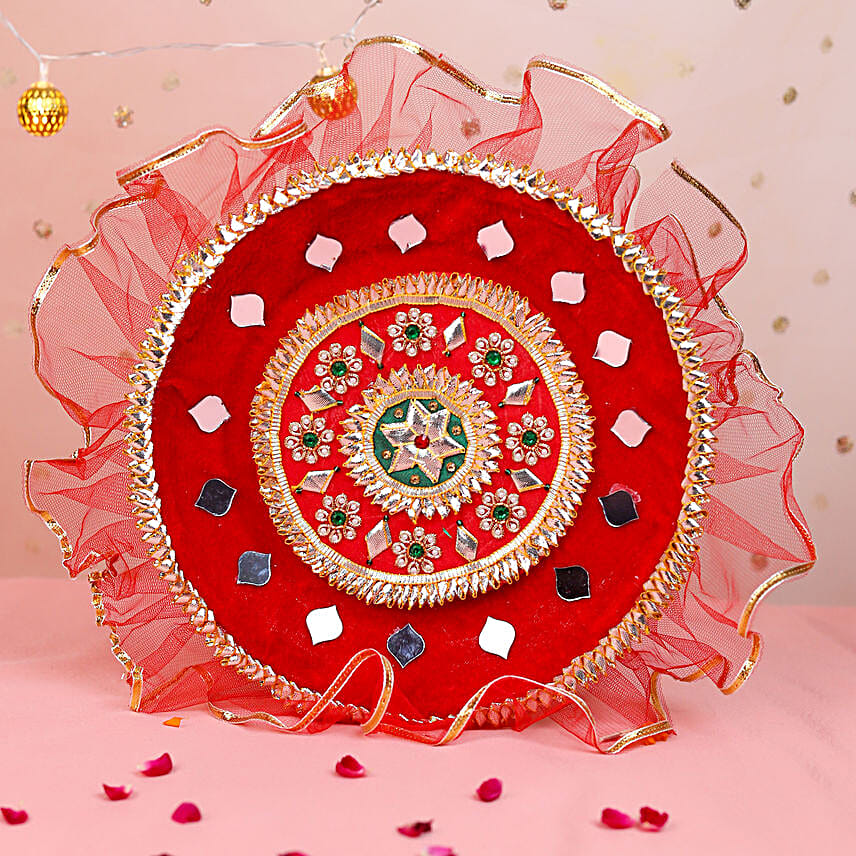 Red Karwa Chauth Pooja Thali Set