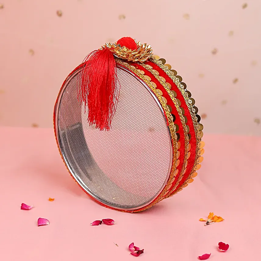 Red Karwa Chauth Pooja Thali Set
