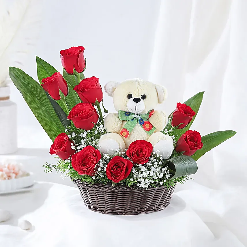 flowers n teddy arrangement for anniversary online
