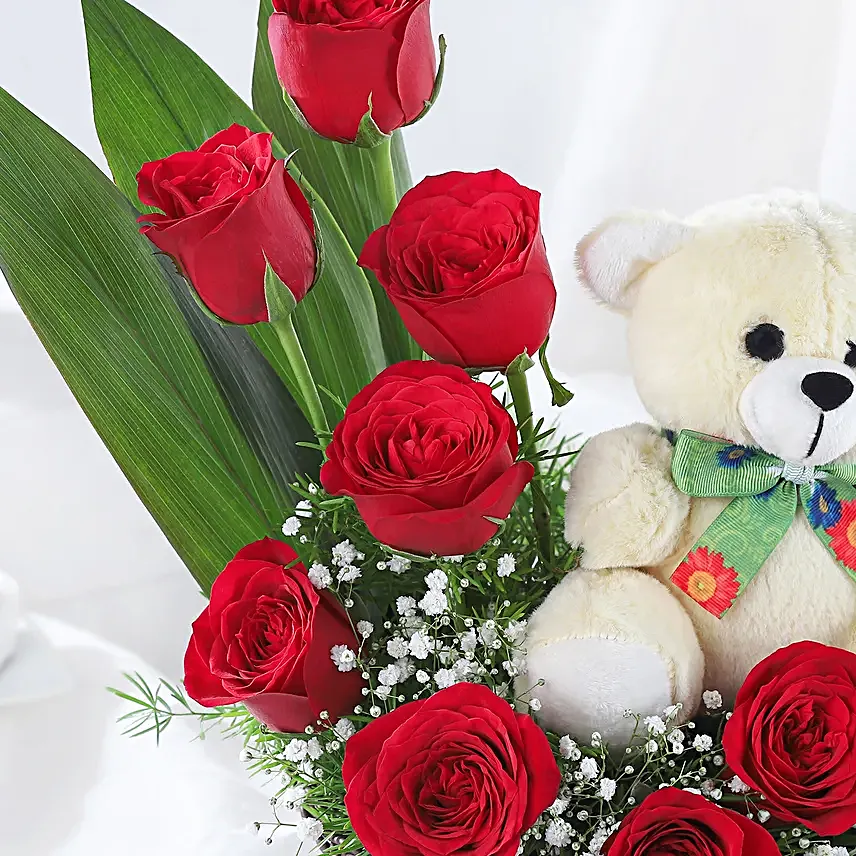 flowers n teddy arrangement for anniversary online