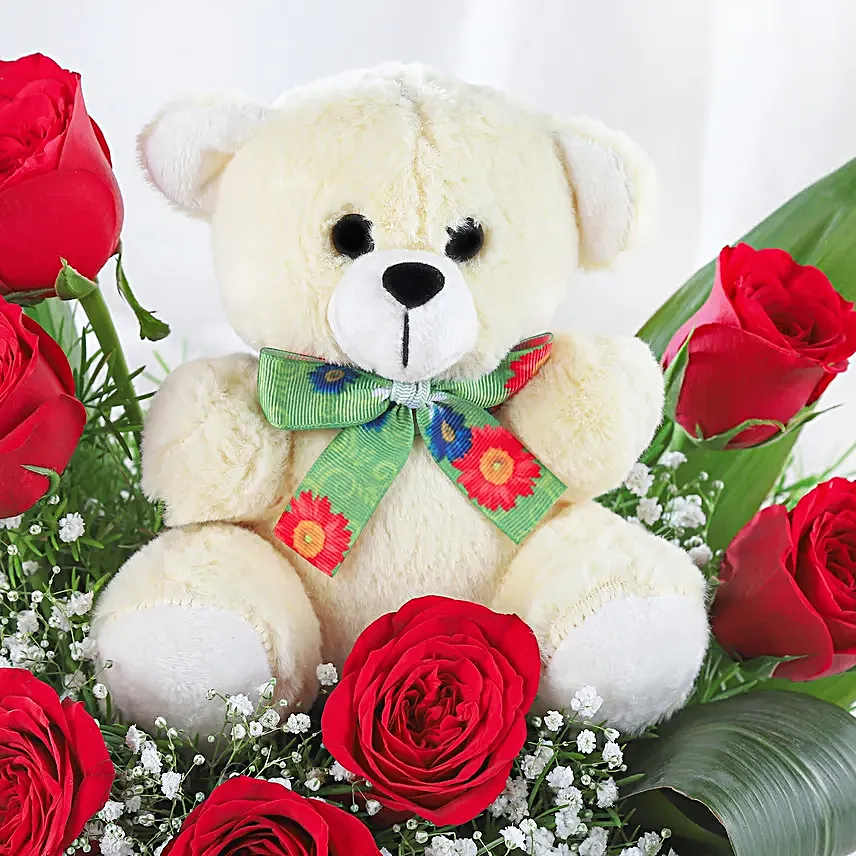 flowers n teddy arrangement for anniversary online