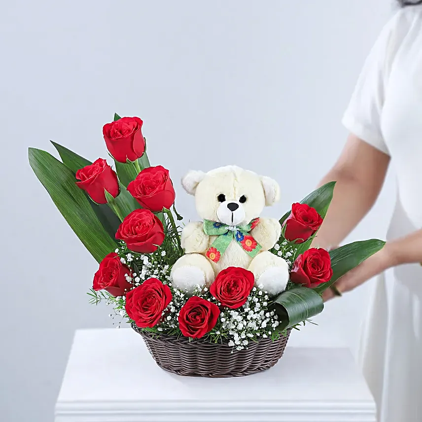 flowers n teddy arrangement for anniversary online