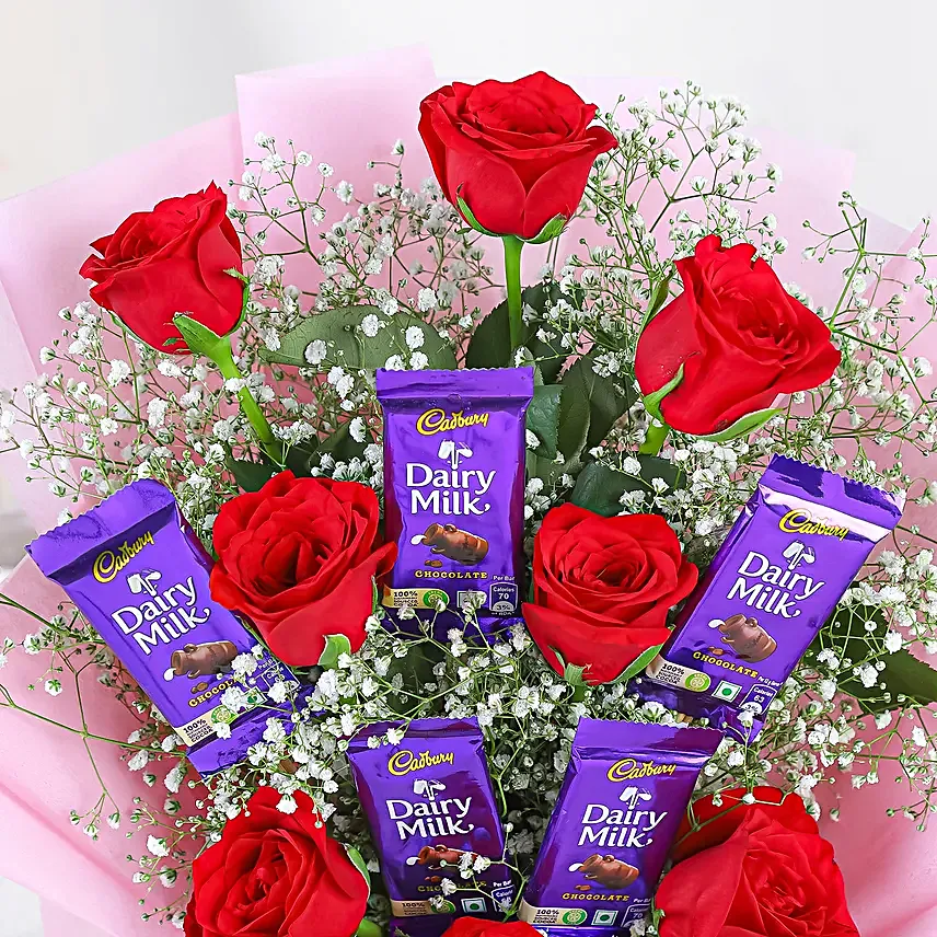 Red Roses Bouquet Dairy Milk Chocolates