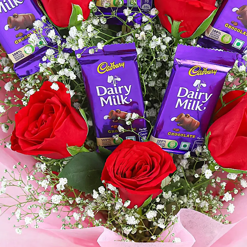 Red Roses Bouquet Dairy Milk Chocolates