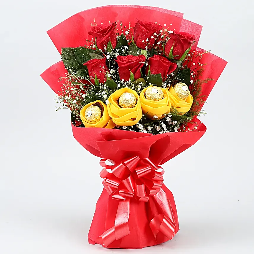 Red Roses Bouquet Ferrero Rocher Chocolates