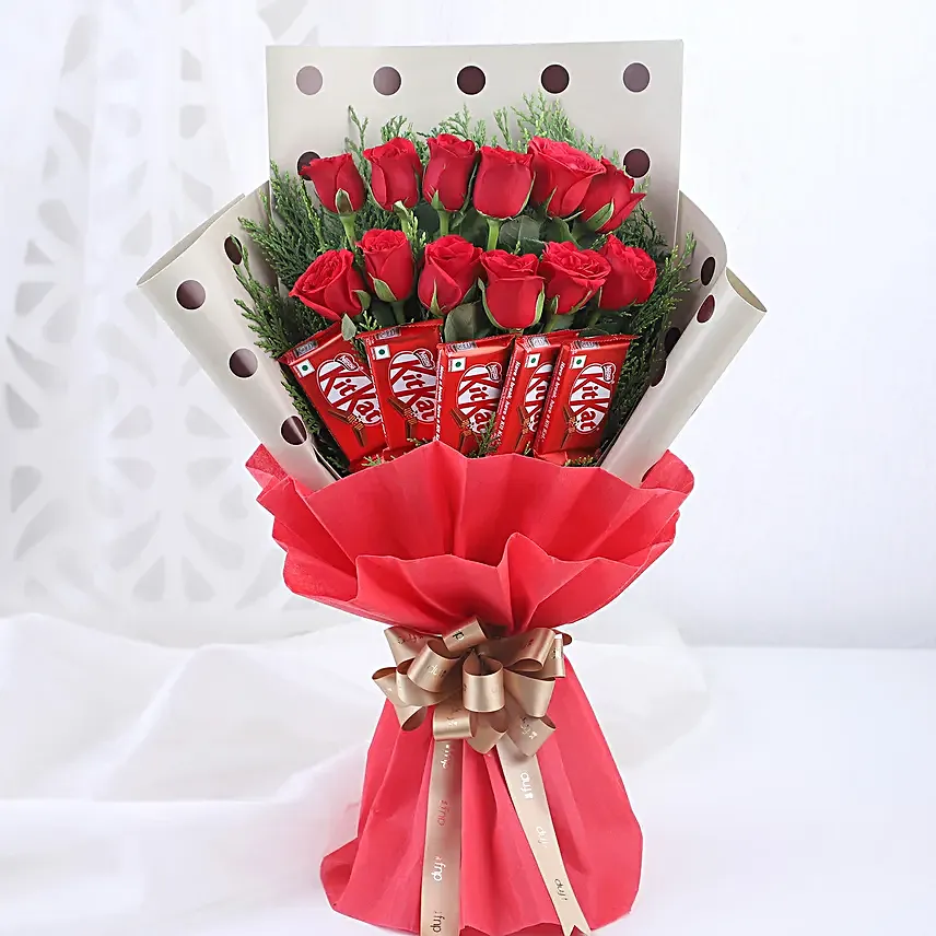 Red Roses Bouquet With Nestle Kitkat Chocolates