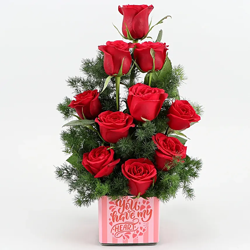 Red Roses Bunch In You Have My Heart Sticker Vase