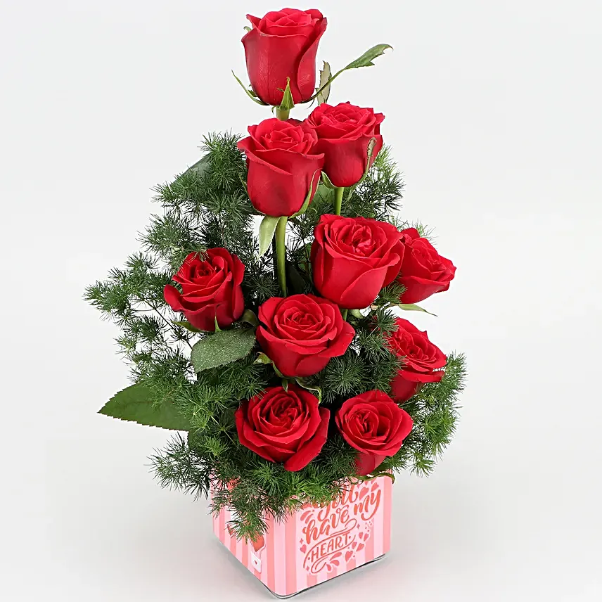 Red Roses Bunch In You Have My Heart Sticker Vase
