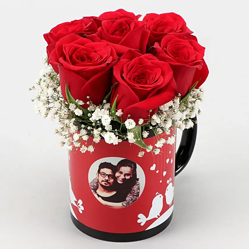 Red Roses In Personalised Love Birds Mug