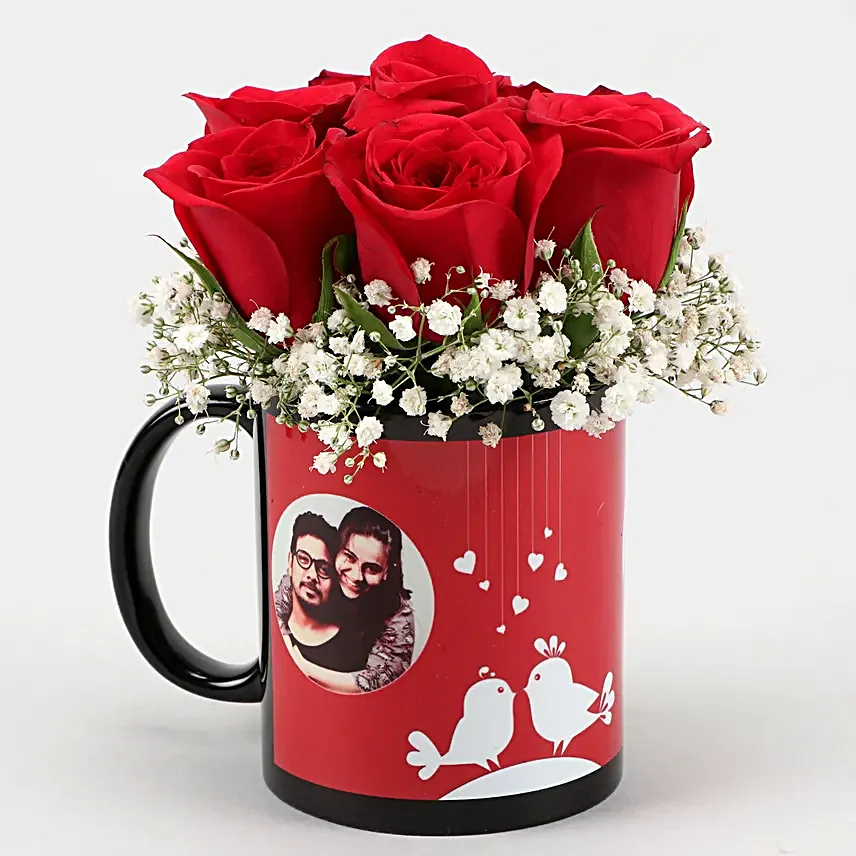 Red Roses In Personalised Love Birds Mug