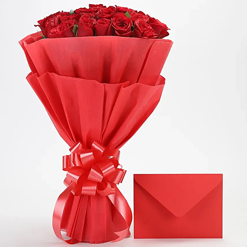 Red Roses N Greeting card - Bunch of 25 Red Roses with greeting card. gifts