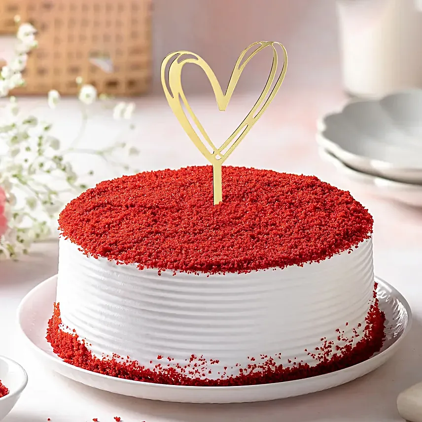 Red Velvet Fresh Cream Cake With Heart Shaped Topper 500Gm